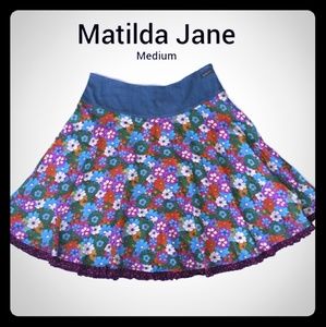 Matilda Jane Floral Skirt Denim Waistline M EUC